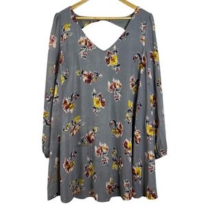 entro X Anthropologie‎ gray baby doll long sleeve oversized lined A-Line dress
